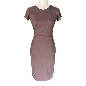 White Fox Adjustable Side Ruched Ribbed Body Con Dress